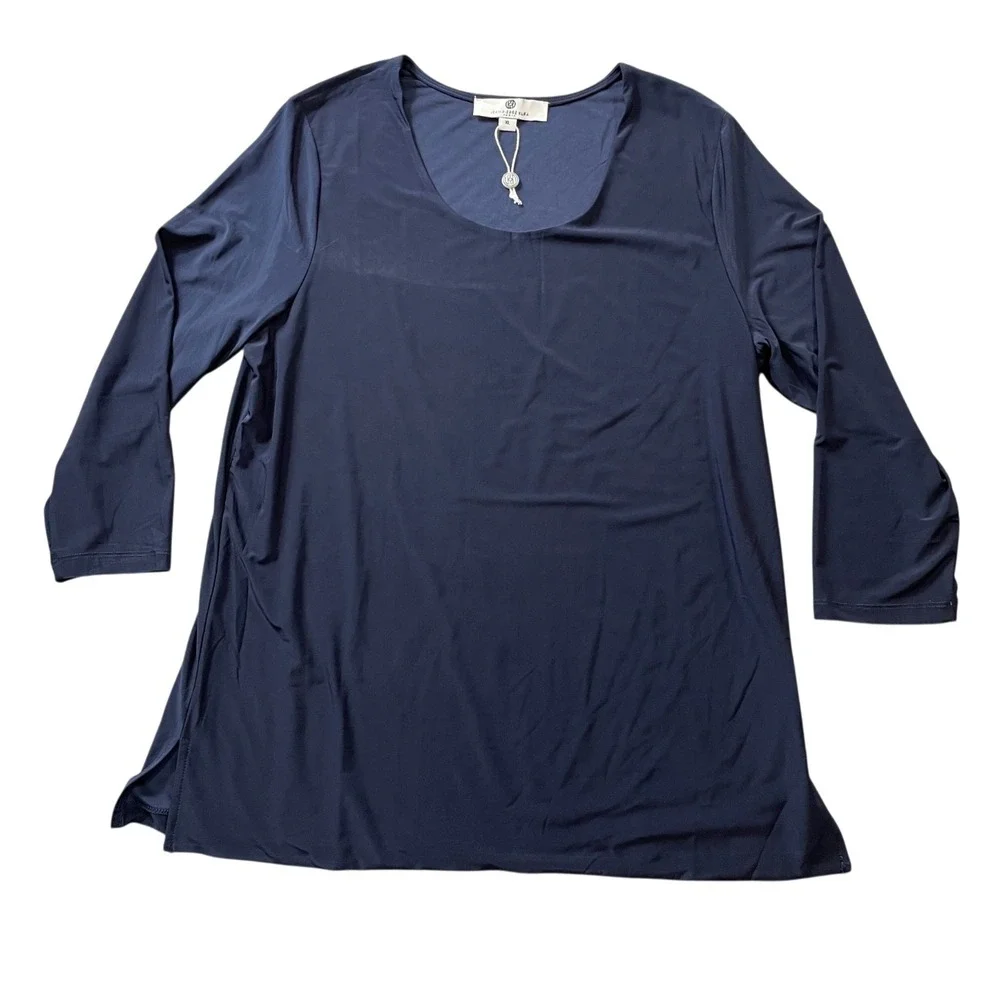 Jean-Pierre Klifa XL Navy New w/Tags Ladies 3/4 Sleeve Top Polyester Blend - Picture 1 of 5